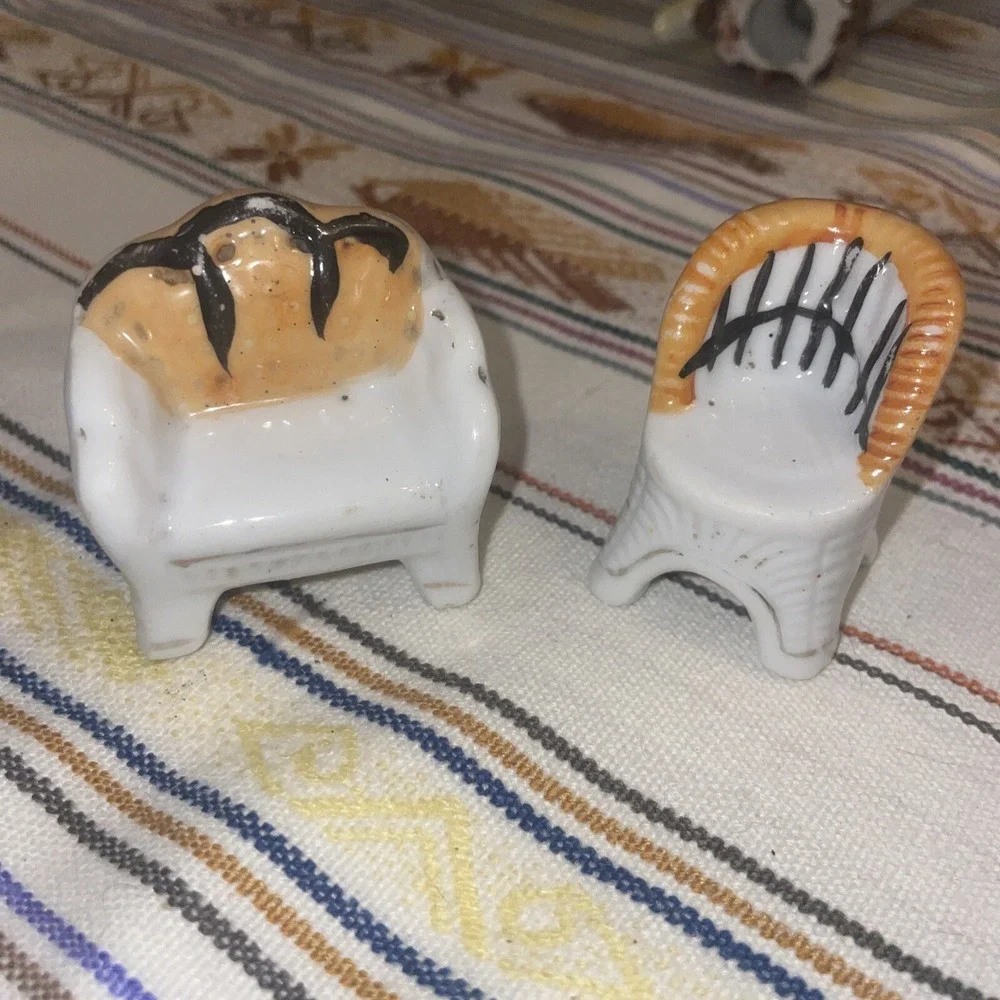 Vintage Ceramic Dollhouse‎ Sofa And Armchair Made Japan